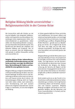 Cover 'Religiöse Bildung bleibt unverzichtbar – Religionsunterricht in der Corona-Krise'