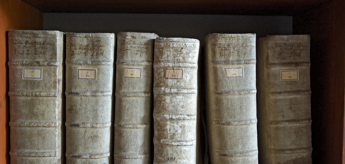 A row of old books.