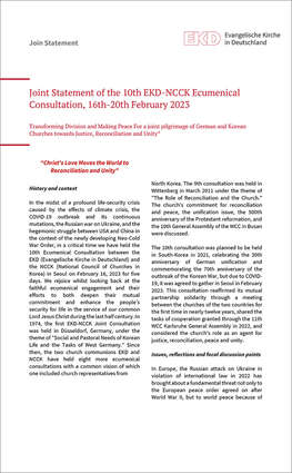 Joint Statement of the 10th EKD-NCCK Ecumenical Consultation Joint Statement of the 10th EKD-NCCK Ecumenical Consultation